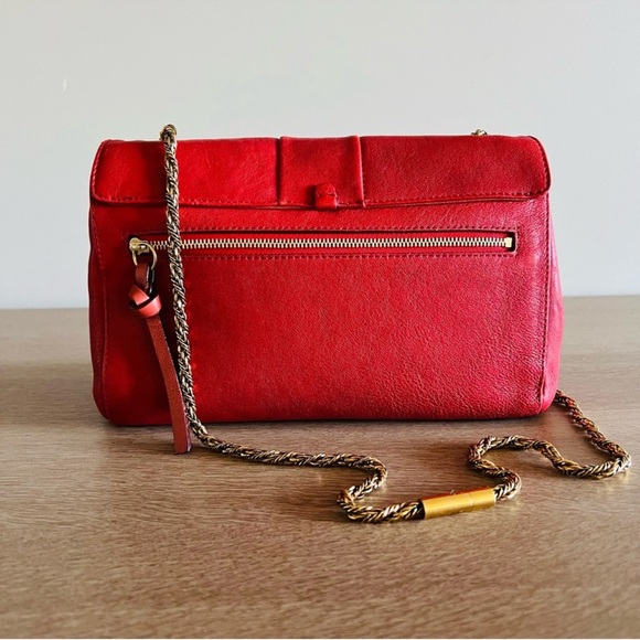 CHLOE June Bow Flap Shoulder Bag in Holly Berry Red Sheepskin Leather - Picture 6 of 9